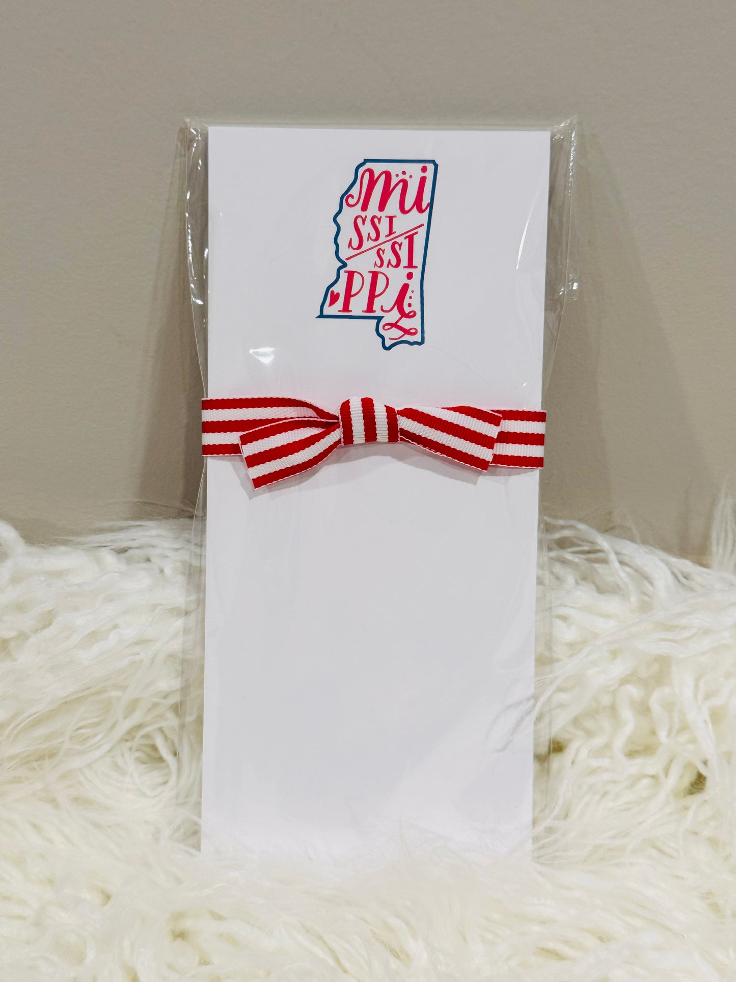 HAND LETTERED STATE SKINNIE NOTEPAD: RED WITH NAVY STATE