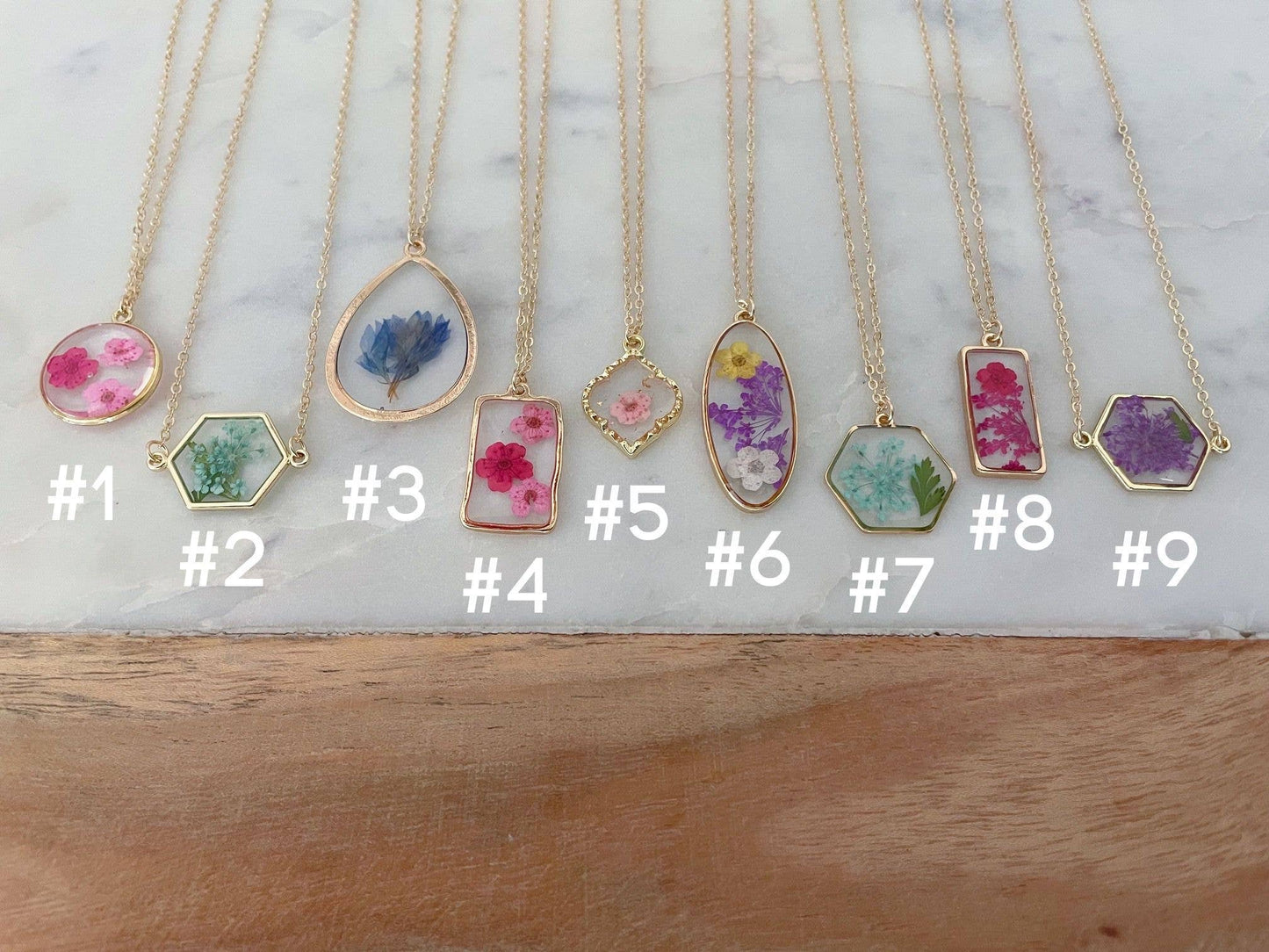 Pressed Flower Necklace, Plant Jewelry Dried Floral Garden: #2 / 16.5"(most popular)