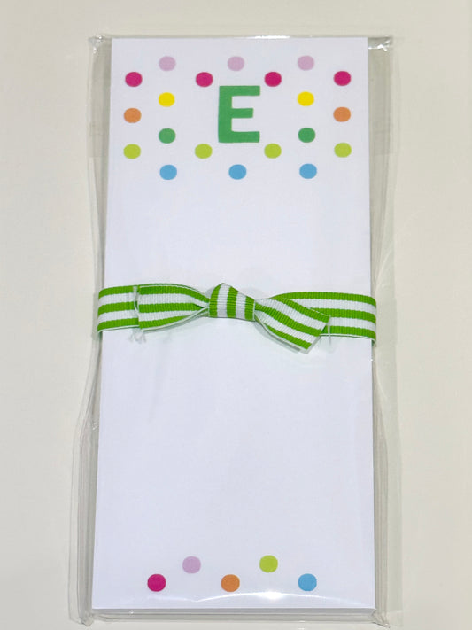 Confetti Initial Skinnie Notepad: GREEN / E